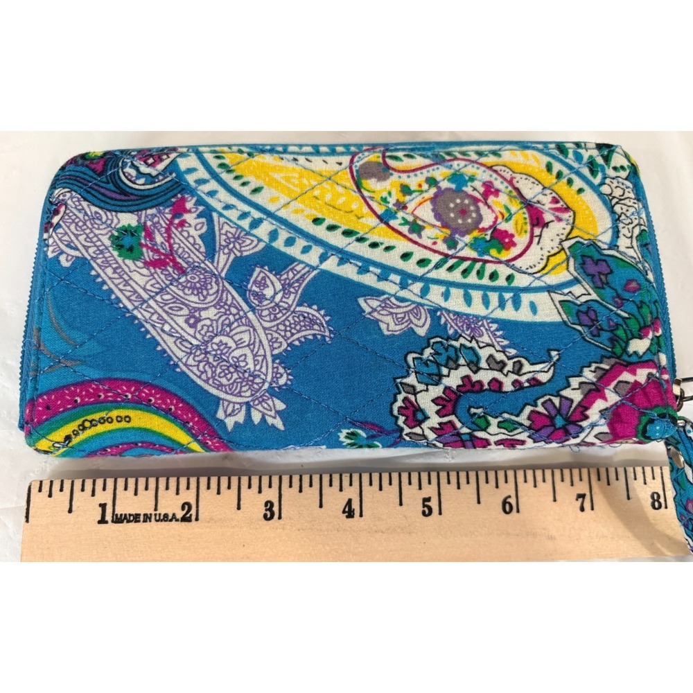 Bi Fold 2 Zip Wallet 8 Inch Long Blue Floral Paisley Wristlet